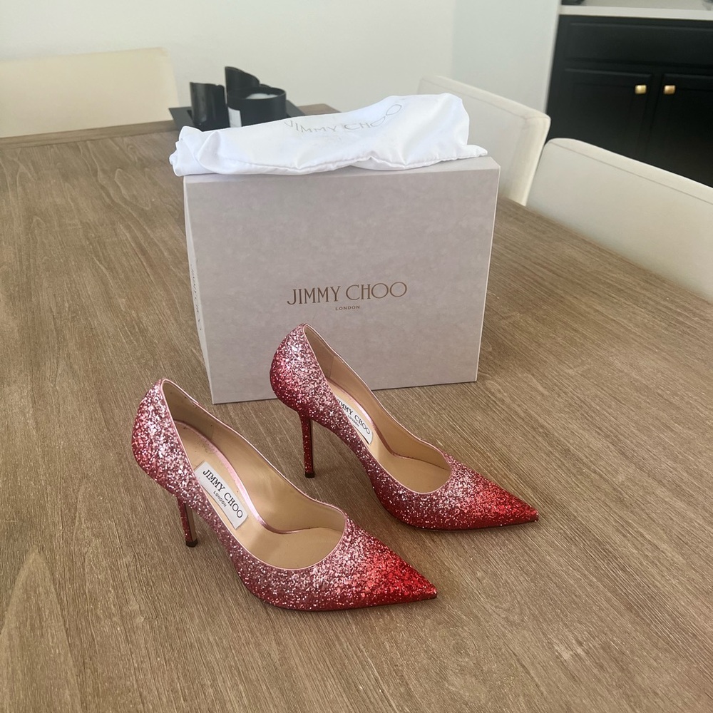 Jimmy Choo Red Ombre Glitter Heels